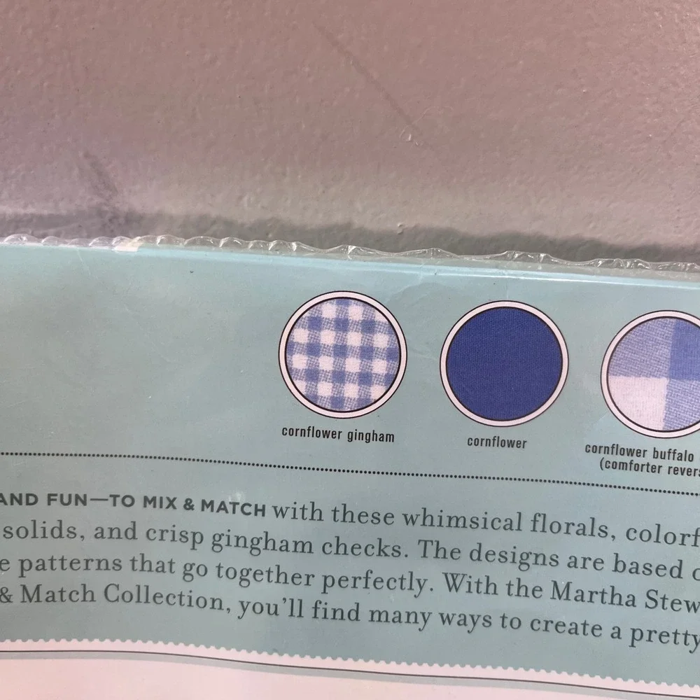 Martha Stewart Everyday Queen Flat Sheet Cornflower Gingham Vtg Style NEW